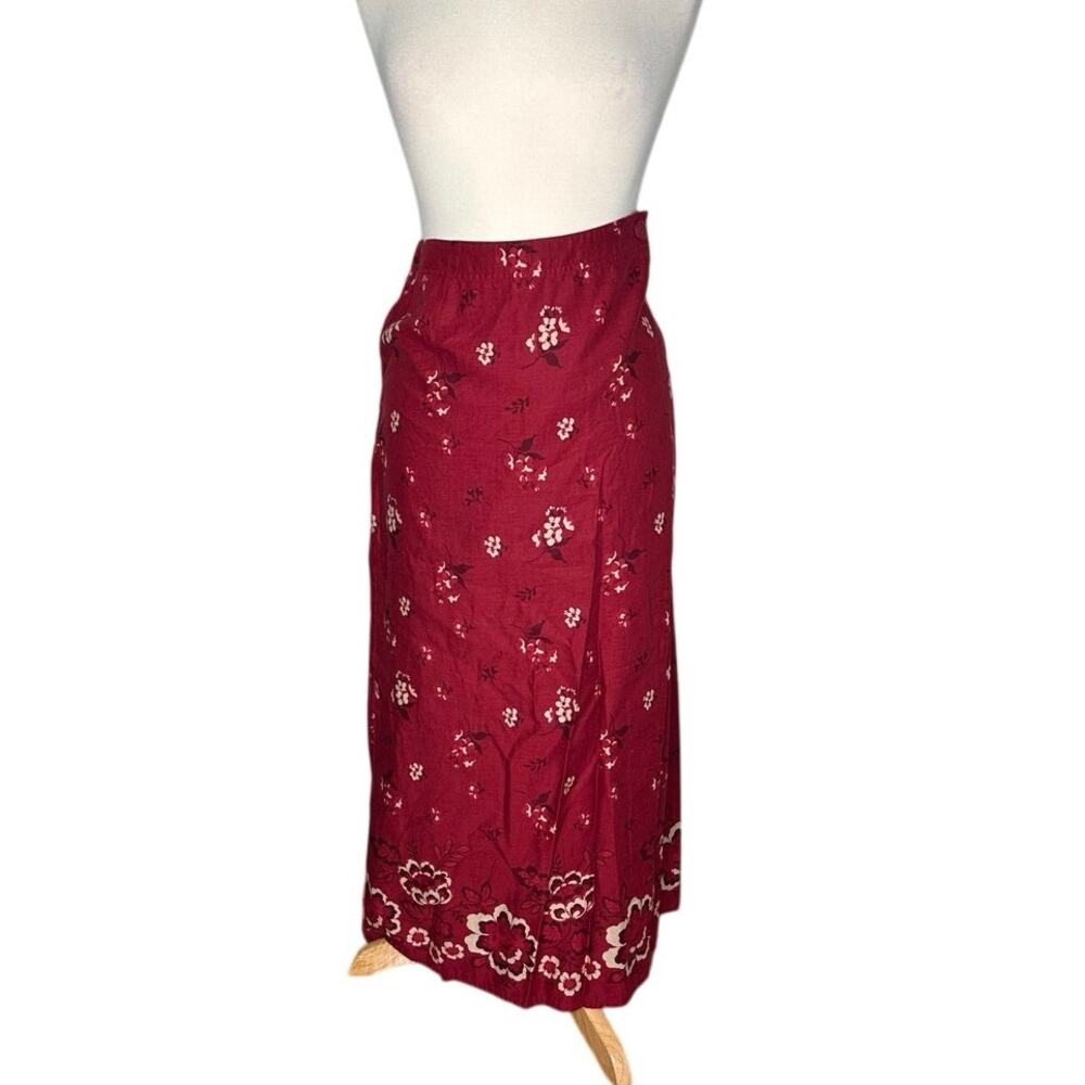 Vintage Eddie Bauer Linen Blend Floral Wrap Skirt Midi Maxi Long Bohemian CA14